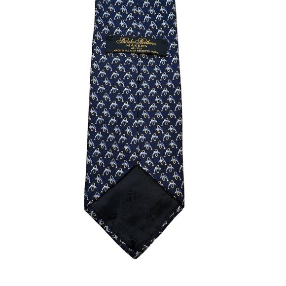 Brooks Brothers All Silk Navy Tie With Gold & White Pattern Made In USA - Picture 3 of 6